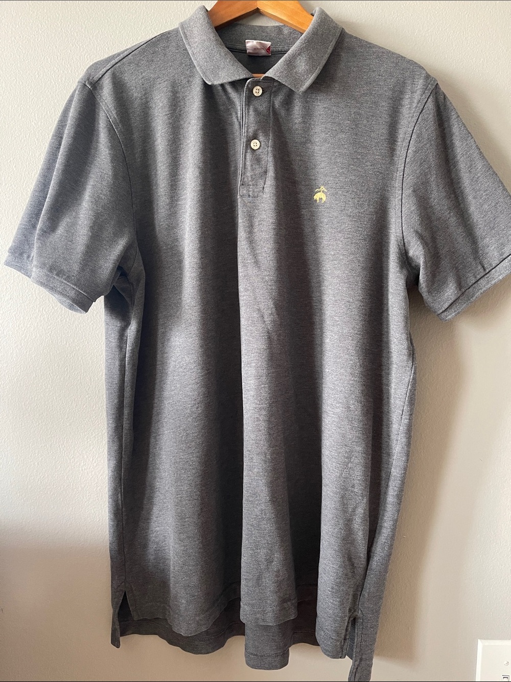 Brooks Brothers Supima Cotton Charcoal Gray Polo Yellow Embroidered Logo Tall
